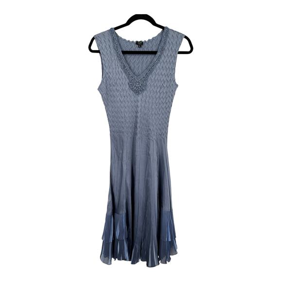 Komarov dress beaded v neck charmeuse chiffon sleeveless blue size Small S - Picture 1 of 8